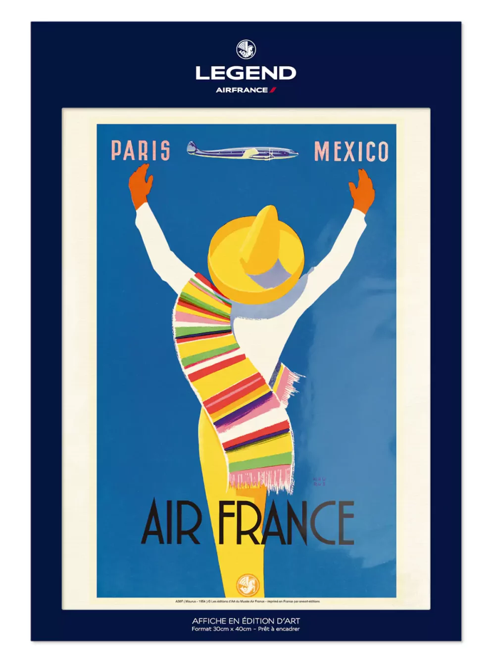 Affiche Air France Paris-Mexico vintage et coloré sublimera votre décoration intérieur. Découvrez la large gamme d'affiches rétros reprenant les grands moments de l'aviation et du voyage chez Air France.