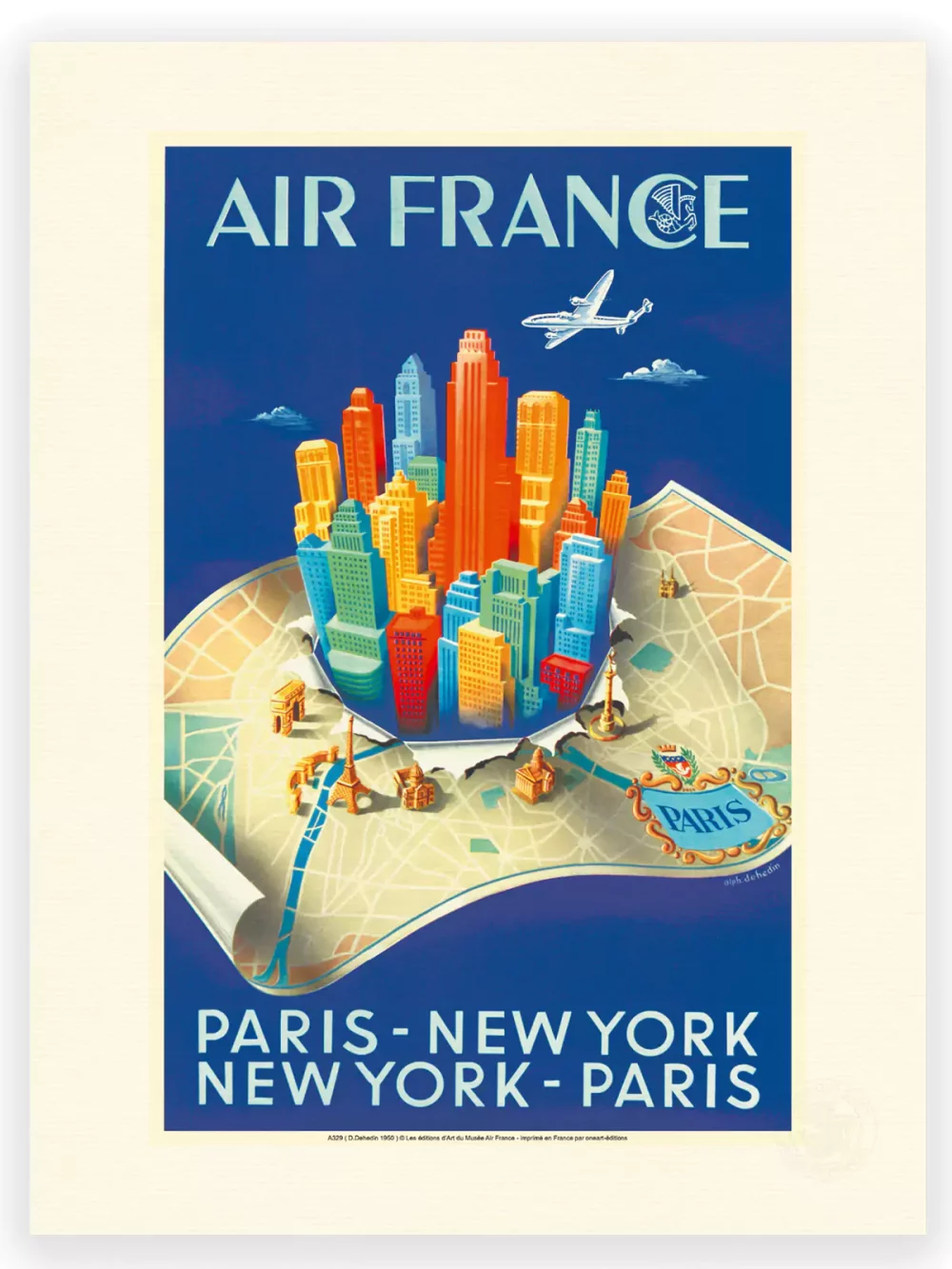 Affiche Air France Paris-New York vintage et coloré sublimera votre décoration intérieur. Découvrez la large gamme d'affiches rétros reprenant les grands moments de l'aviation et du voyage chez Air France.