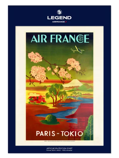 Affiche Air France Paris-Tokio vintage et coloré sublimera votre décoration intérieur. Découvrez la large gamme d'affiches rétros reprenant les grands moments de l'aviation et du voyage chez Air France.