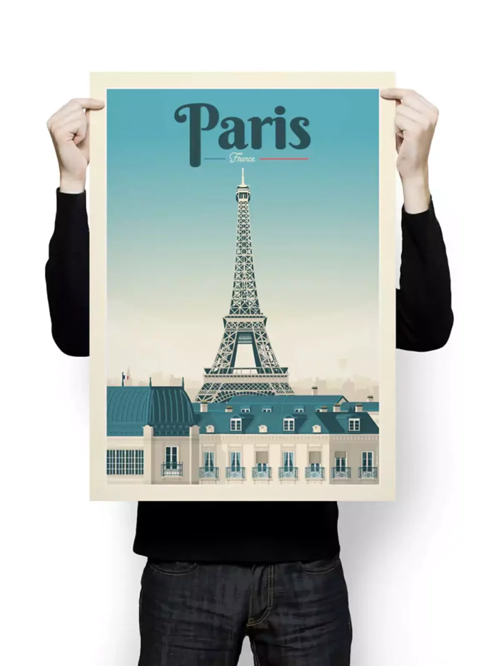 Affiche de la ville de Paris en France au style vintage. Cette affiche au design rétro et coloré égayera votre décoration intérieur.