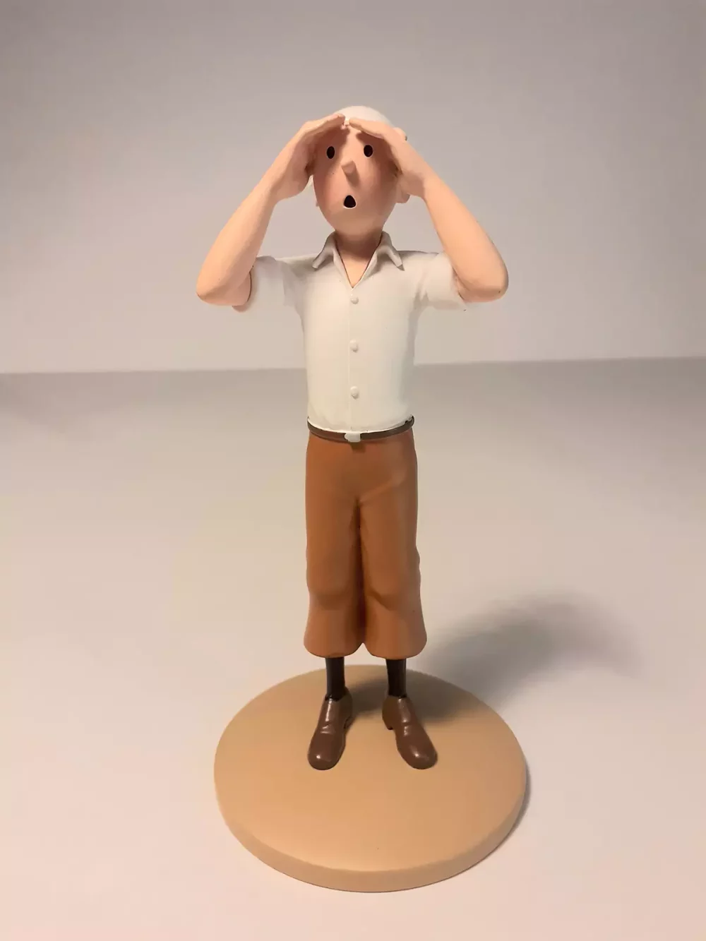 Figurine de Tintin dans le désert regardant à l'horizon, fabriquée en résine. Modèle réduit pour collectionneur. Taille 12 cm. Ne convient pas aux enfants de moins de 14 ans.