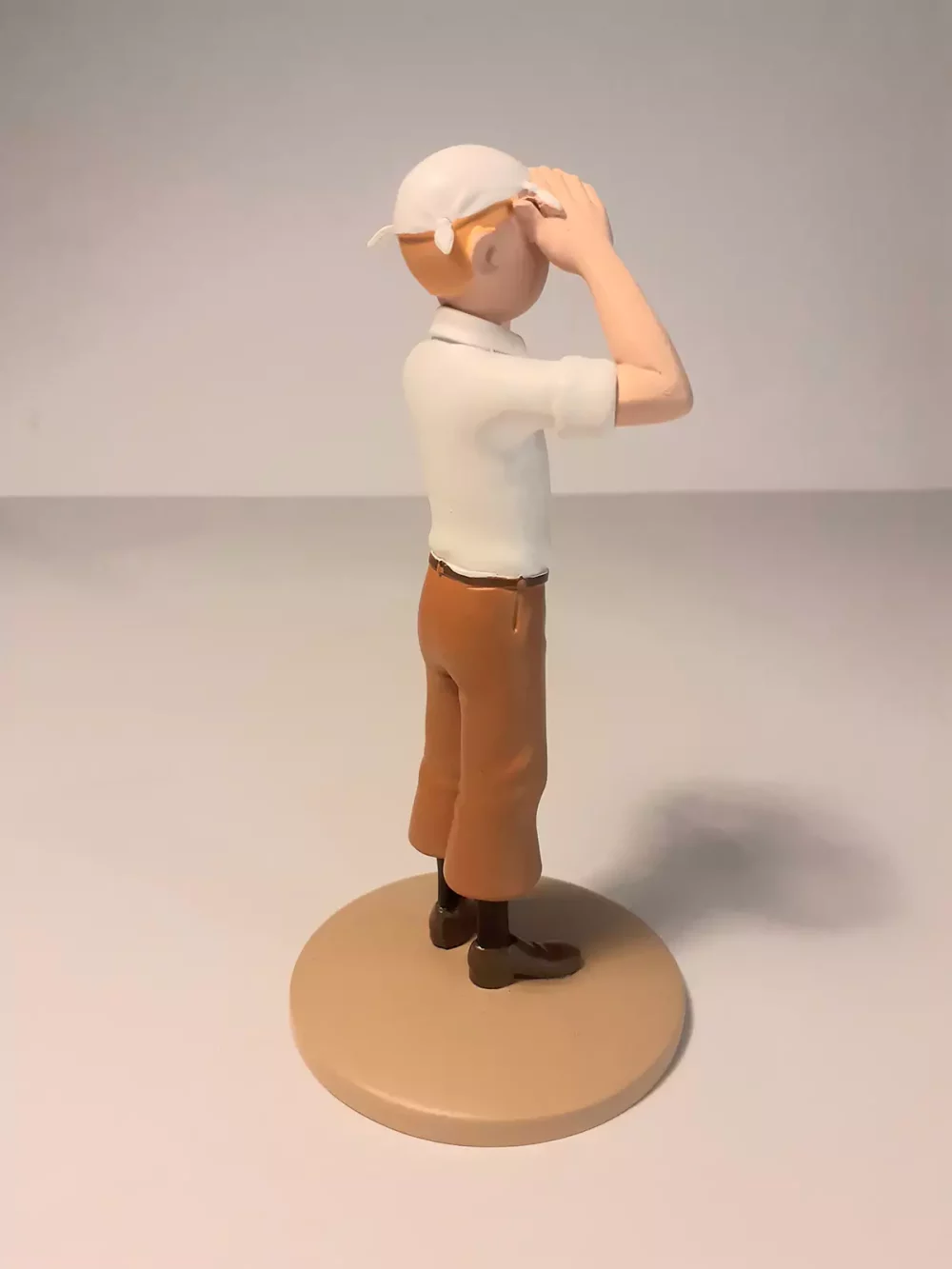 Figurine de Tintin dans le désert regardant à l'horizon, fabriquée en résine. Modèle réduit pour collectionneur. Taille 12 cm. Ne convient pas aux enfants de moins de 14 ans.