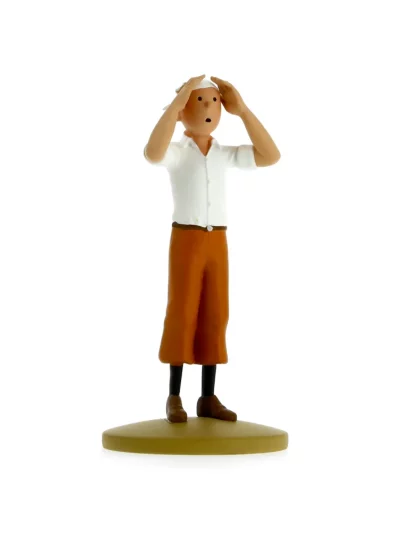 Figurine de Tintin dans le désert regardant à l'horizon, fabriquée en résine. Modèle réduit pour collectionneur. Taille 12 cm. Ne convient pas aux enfants de moins de 14 ans.