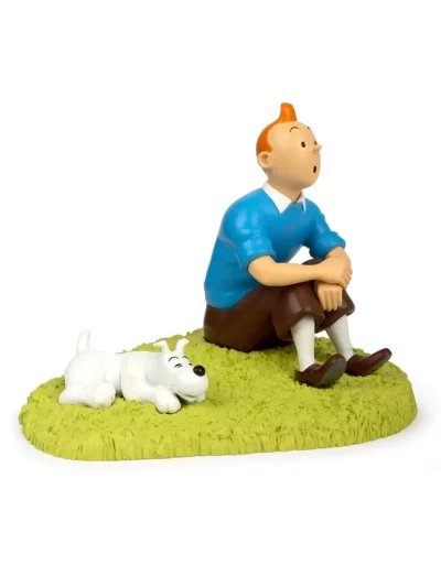 Figurine réalisée avec le plus grand soin et peinte à la main, cette figurine restitue fidèlement le passage de "L’Île Noire" où Tintin guette l’arrivée de l’avion des faux-monnayeurs.