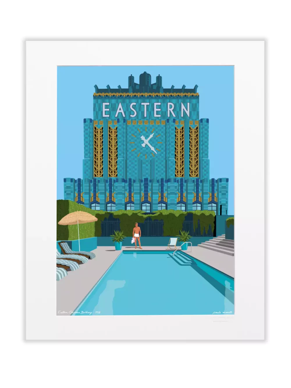 Affiche dessinée par Paulo Mariotti. Ici il représente l’Eastern Columbia Building qui a été conçu par l’architecte Claud Beelman et ouvert le 12 septembre 1930.