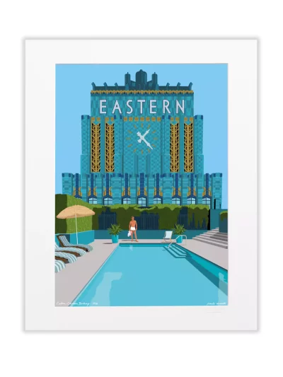 Affiche dessinée par Paulo Mariotti. Ici il représente l’Eastern Columbia Building qui a été conçu par l’architecte Claud Beelman et ouvert le 12 septembre 1930.