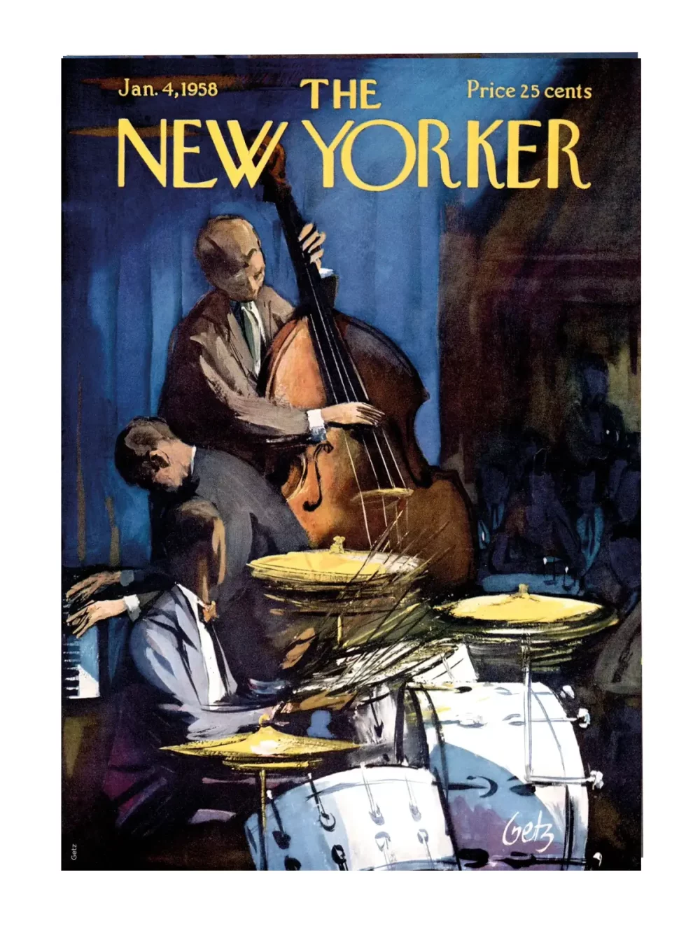 Arthur Getz est un de ceux qui a dessiné le plus de couvertures du New Yorker, 213, entre 1938 et 1988. Sur celle du 4 janvier 1958, pour la nouvelle année.