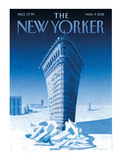 Vague de froid sibérien en couverture du New Yorker du 9 mars 2015 par Birgit Schössow, illustratrice allemande installée près de la mer Baltique.