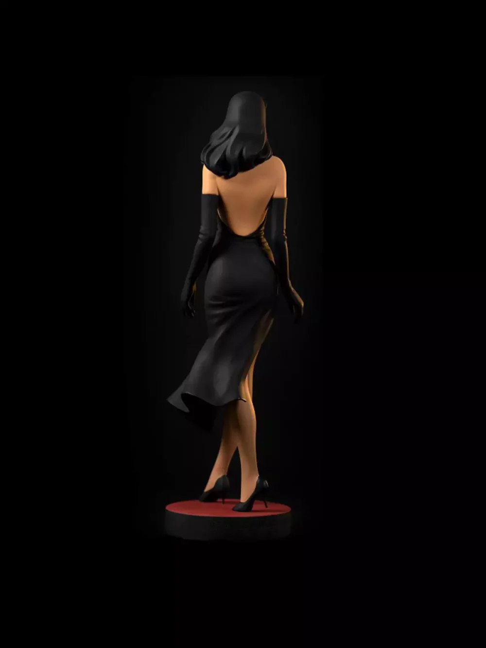 Sa démarche est élégante et féline, haut perchée sur ses talons aiguilles, son maquillage impeccable, une silhouette de rêve dans une simple robe noire. Tous les standards de la pin-up iconique sont là.