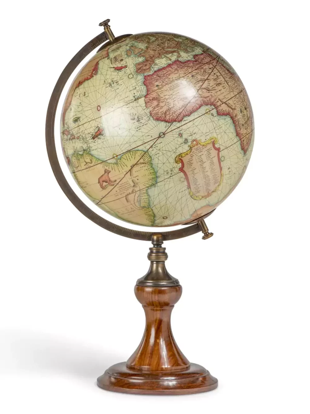 Globe terrestre vintage avec des gores appliqués à la main et reproduits à partir des cartes gravées du célèbre cartographe hollandais Gerardus Mercator de 1541. Réalisées en coopération avec la Bibliothèque royale de Bruxelles. Scientifique, décoratif, historique…