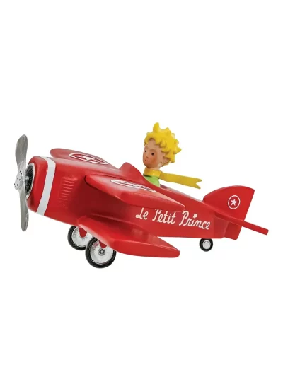 Figurine en résine et peinte à la main du petit prince en avion. Modèle de collection. Personnages imaginés par St Exupéry qui nous plonge dans l'univers magique et poétique. 