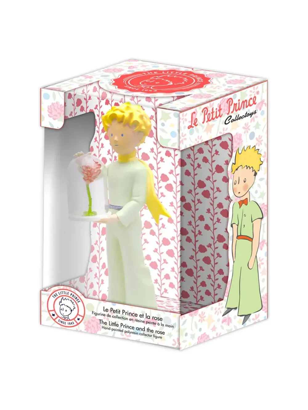 Figurine en résine et peinte à la main du petit prince et la rose. Modèle de collection. Personnages imaginés par St Exupéry qui nous plonge dans l'univers magique et poétique. 