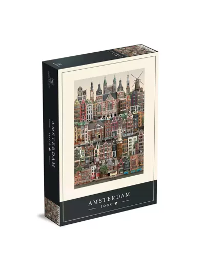 Puzzle représentant la ville d'Amsterdam, 1000 pièces de Martin Schwartz. A vous de reproduire la Venise du Nord. Taille du puzzle 50 x 70 cm.