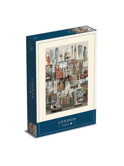 Puzzle représentant la ville de Londres, 1000 pièces de Martin Schwartz. A vous de reproduire le melting pot anglais. Vous trouverez une liste complète des bâtiments ainsi qu’une affiche. Taille du puzzle 50 x 70 cm.