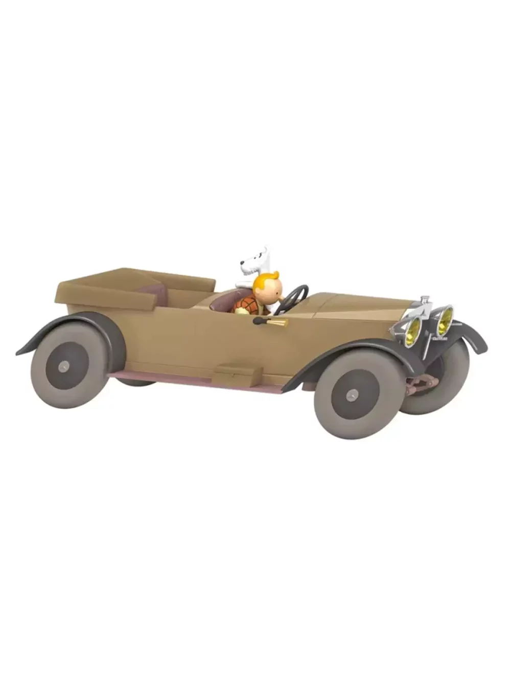 Reproduction fidèle de la mercedès de Tintin. Cette voiture Mercedes est la toute première voiture conduite par Tintin. Milou et lui sautent littéralement sur la banquette avant pour esquiver les policiers berlinois qui veulent les arrêter.