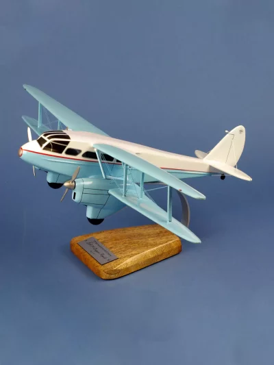 Maquette d'avion De Havilland DH.89 Dragon Rapide. Maquette artisanale de décoration en bois massif. Sculptée et peinte à la main.