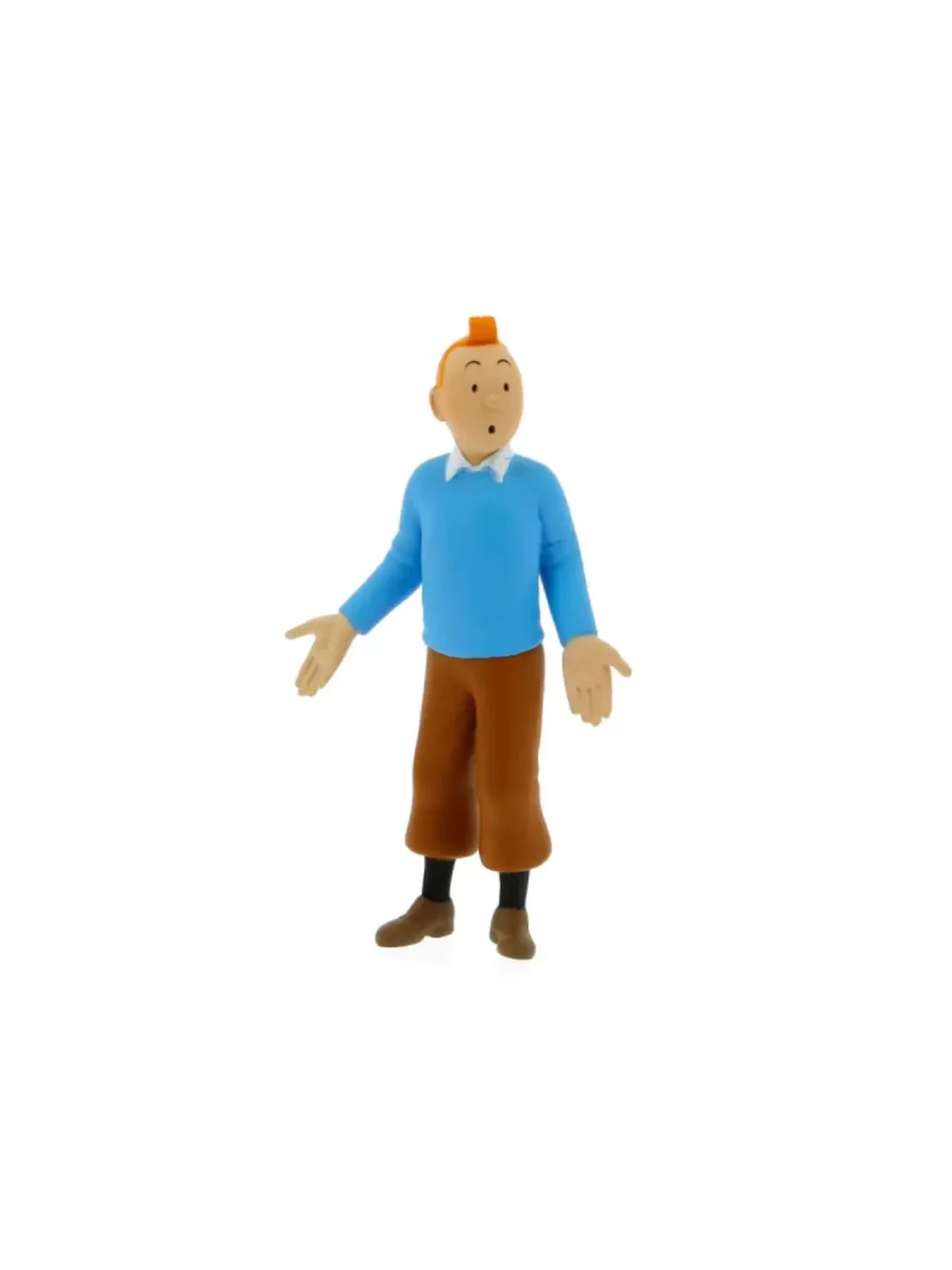 Cette figurine représentant Tintin en pull bleu, fait partie d’une série de statuettes en PVC de qualité.