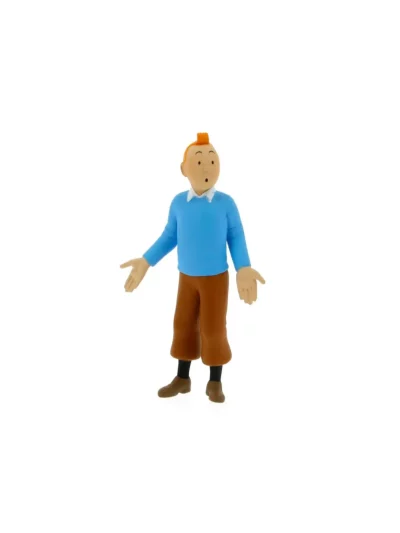 Cette figurine représentant Tintin en pull bleu, fait partie d’une série de statuettes en PVC de qualité.