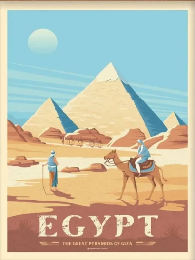 Affiche de l'Egypte au style vintage. Cette affiche au design rétro et coloré égayera votre décoration intérieur de votre maison