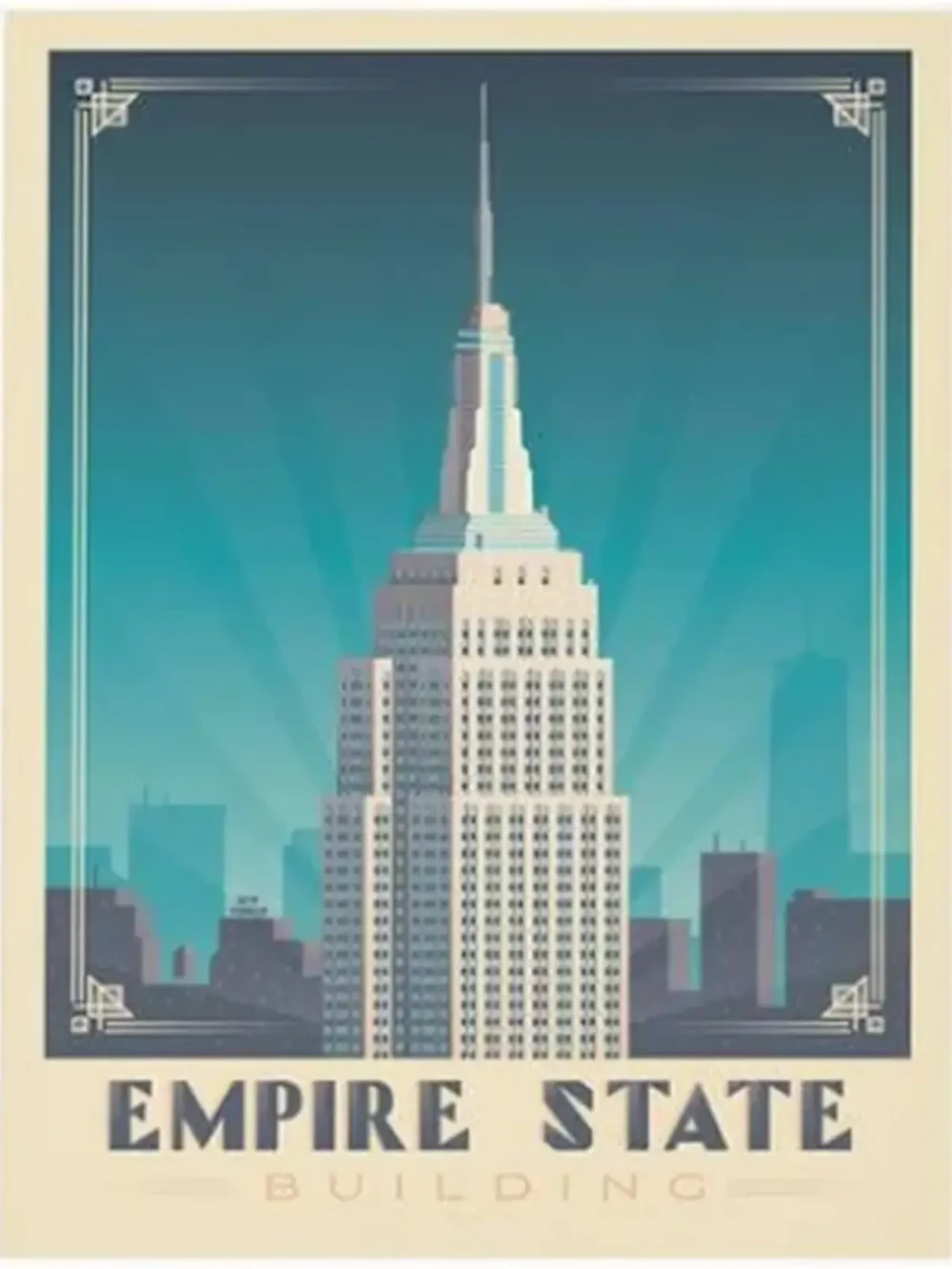 Affiche de l'Empire State building à New York au style vintage. Cette affiche au design rétro et coloré égayera votre décoration intérieur de votre maison.