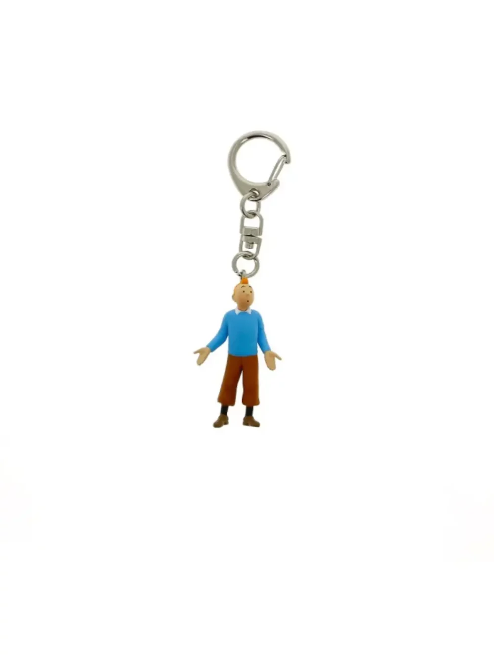 Ce porte-clés en plastique représentant Tintin en pull bleu, apportera une touche d’amusement et d’aventure à votre quotidien.