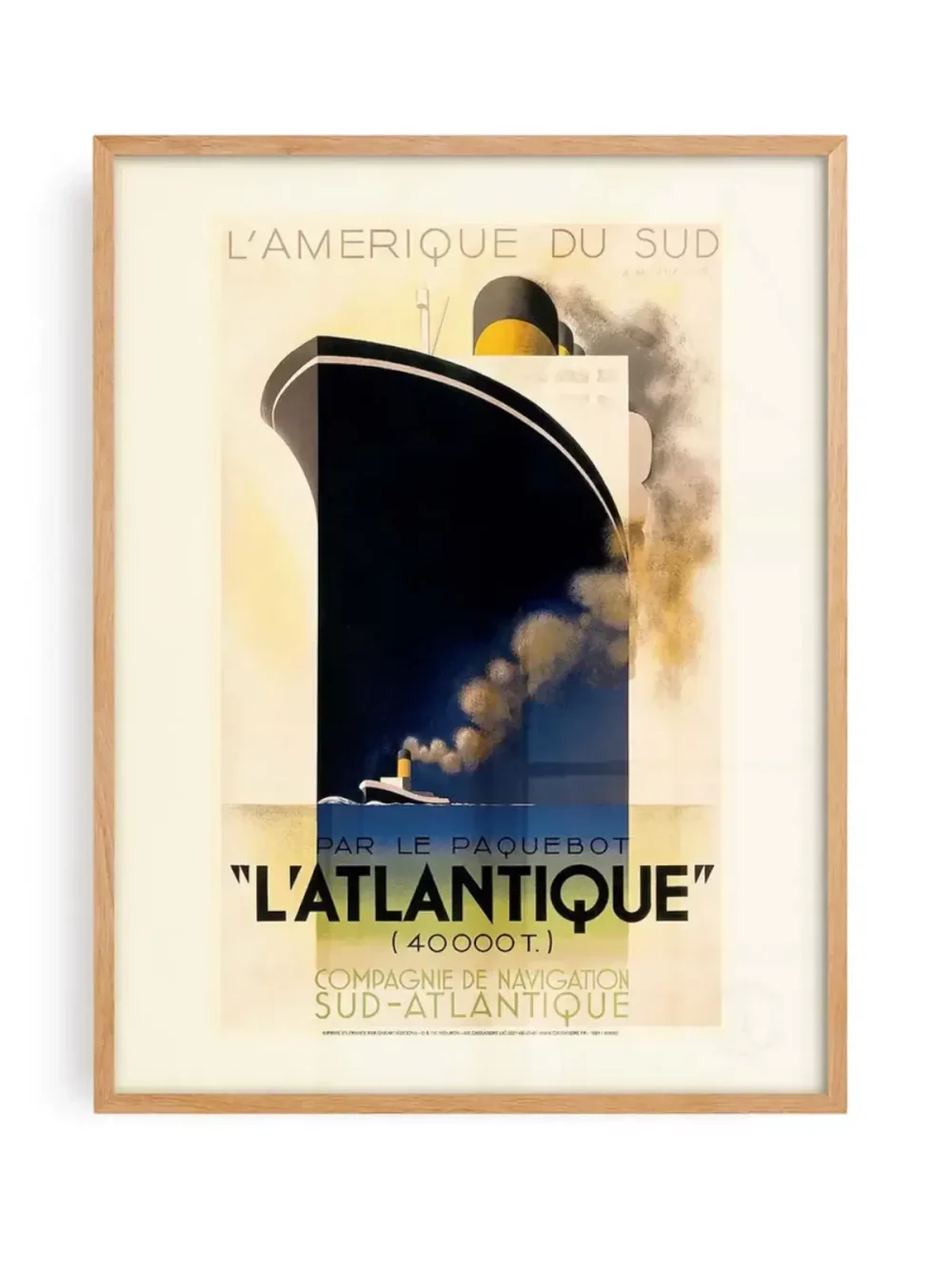 Affiche maritime "L'atlantique". Réédition d'une affiche publicitaire de 1935 réalisée par Adolphe Mouron, dit Cassandre. Imprimée sur papier vergé crème.