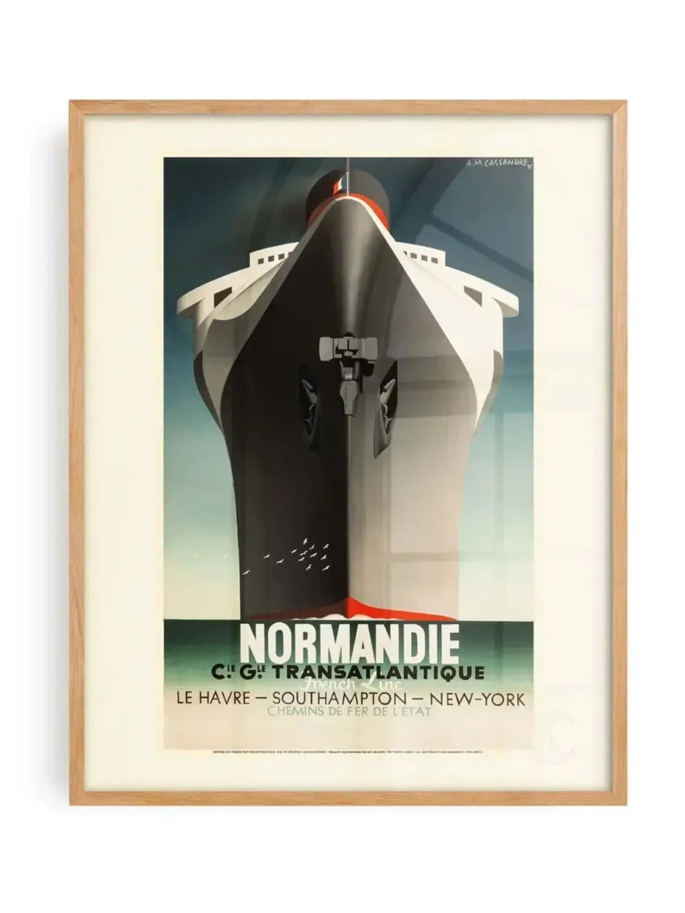 Affiche maritime "Normandie". Réédition d'une affiche publicitaire de 1935 réalisée par Adolphe Mouron, dit Cassandre. Imprimée sur papier vergé crème.