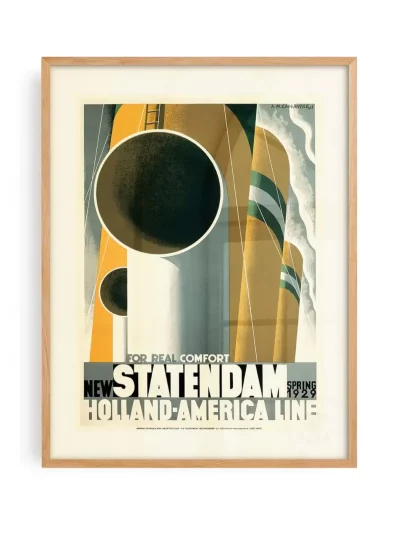 Affiche maritime "Statendam". Réédition d'une affiche publicitaire de 1929 réalisée par Adolphe Mouron, dit Cassandre. Imprimée sur papier vergé crème.