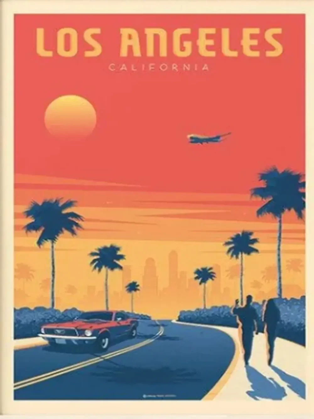 Affiche de la ville de Los Angeles au style vintage. Cette affiche au design rétro et coloré égayera votre décoration intérieur de votre maison