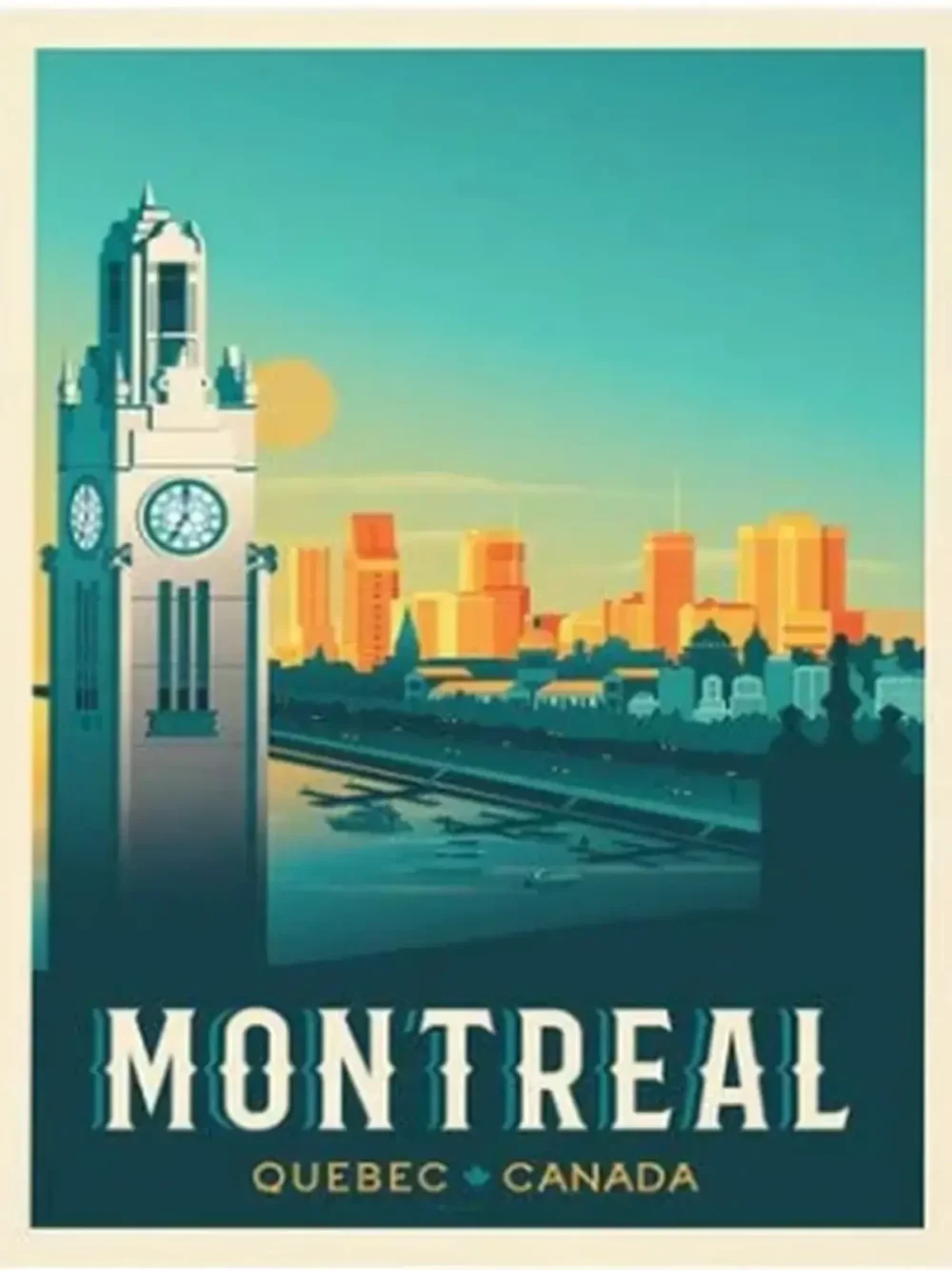 Affiche de la ville de Montréal au style vintage. Cette affiche au design rétro et coloré égayera votre décoration intérieur de votre maison