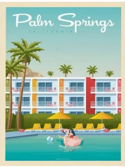 Affiche de l'hôtel Saguaro à Palm Springs au style vintage. Cette affiche au design rétro et coloré égayera votre décoration intérieur de votre maison.