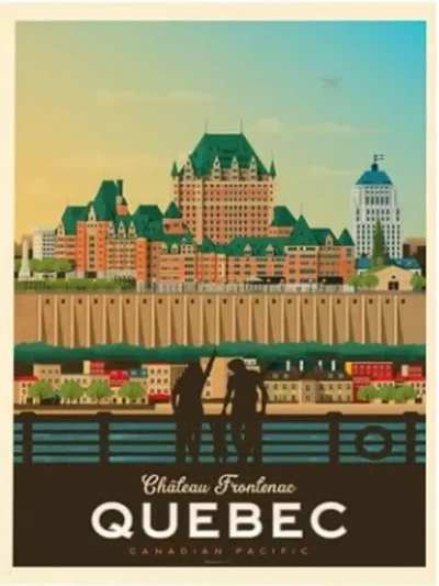 Affiche du château de Frontenac à Québec au style vintage. Cette affiche au design rétro et coloré égayera votre décoration intérieur de votre maison.