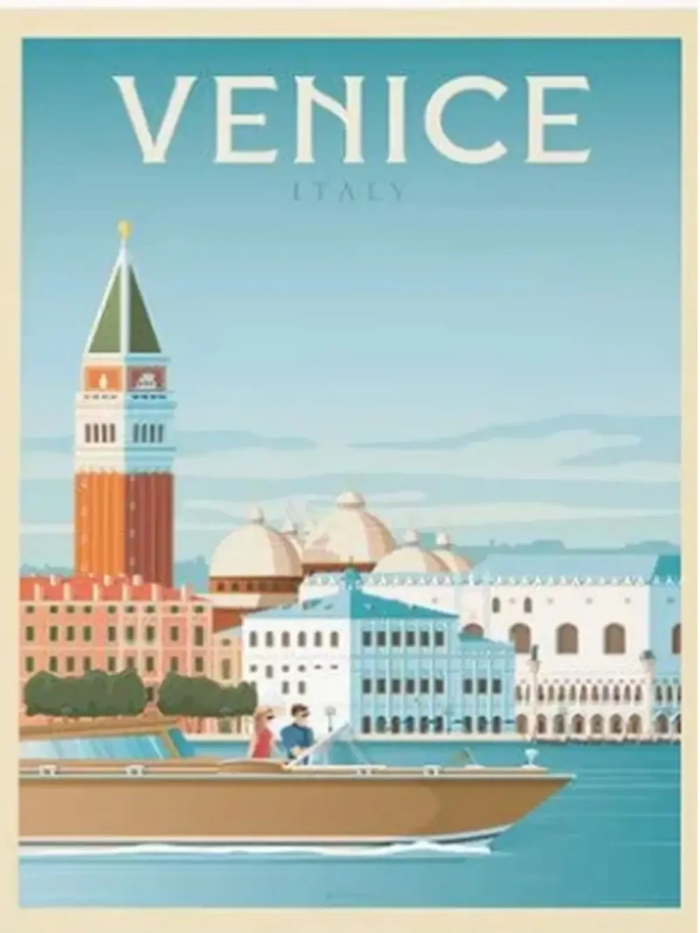 Affiche de la ville de Venise au style vintage. Cette affiche au design rétro et coloré égayera votre décoration intérieur de votre maison