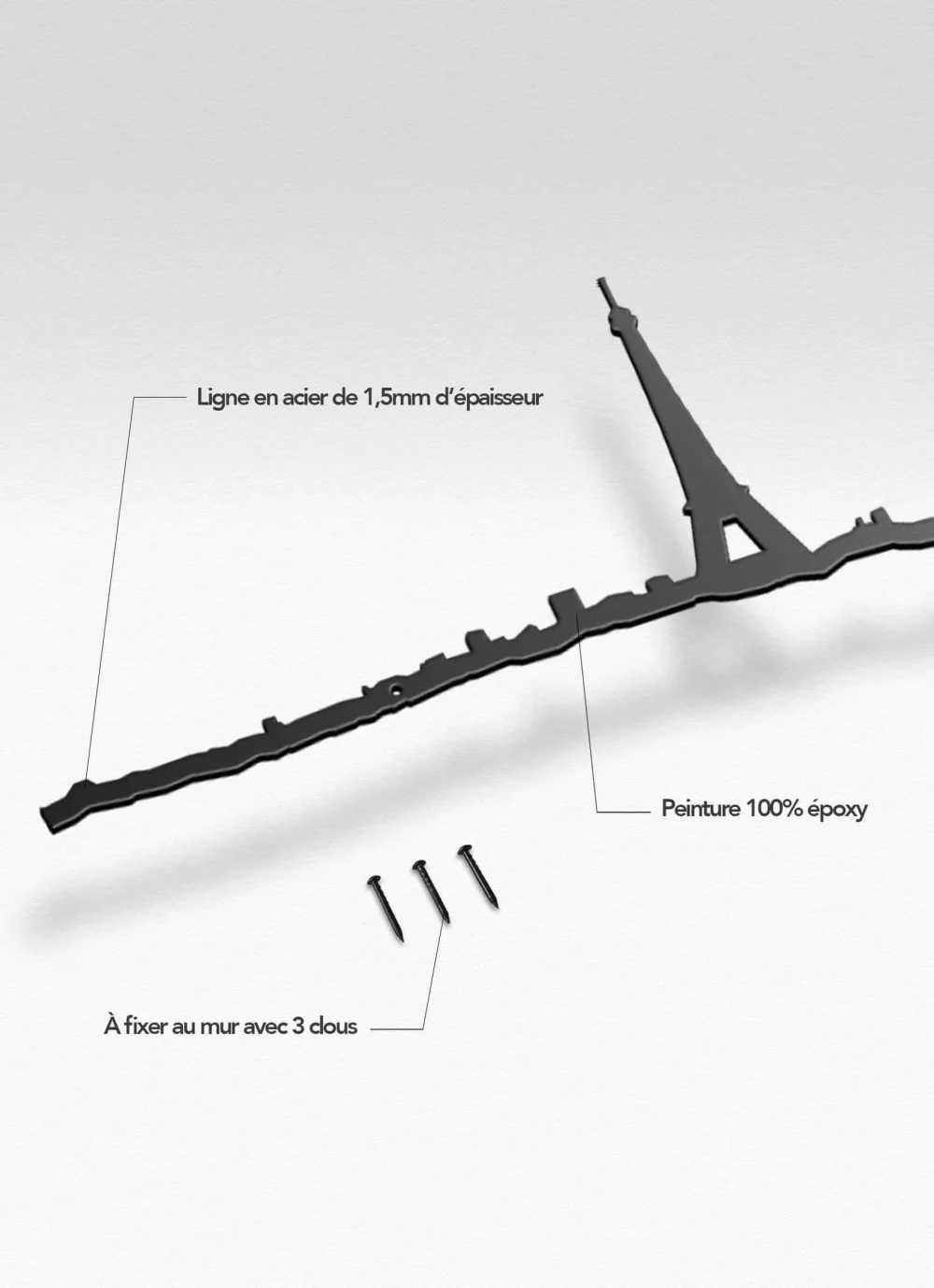 Représentation de la silhouette de Paris la ville lumière depuis les hauteurs du XVIIIème arrondissement. Paris est une grande ville européenne.