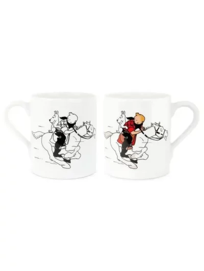 Tasse avec une face en "noir blanc" et en "couleur" sur l'autre face. Scène de l’album Tintin en Amérique. Elle résiste au lave-vaisselle et au micro-ondes