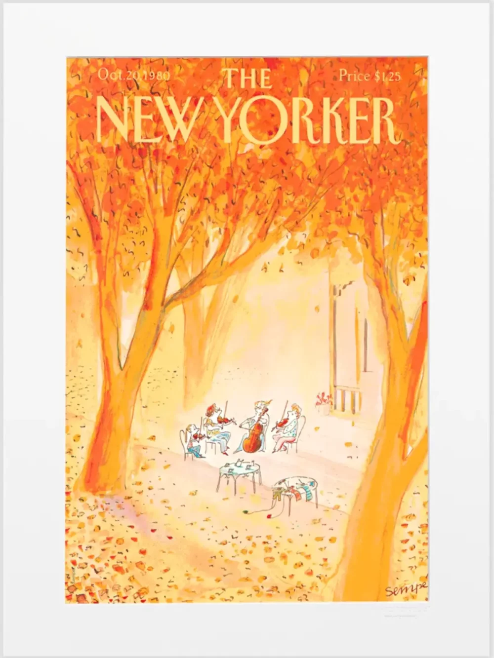 Couverture du New Yorker le 20 octobre 1980 par Sempé. Cette illustration trouvera sa plus belle place dans un salon, une entrée ou une chambre.