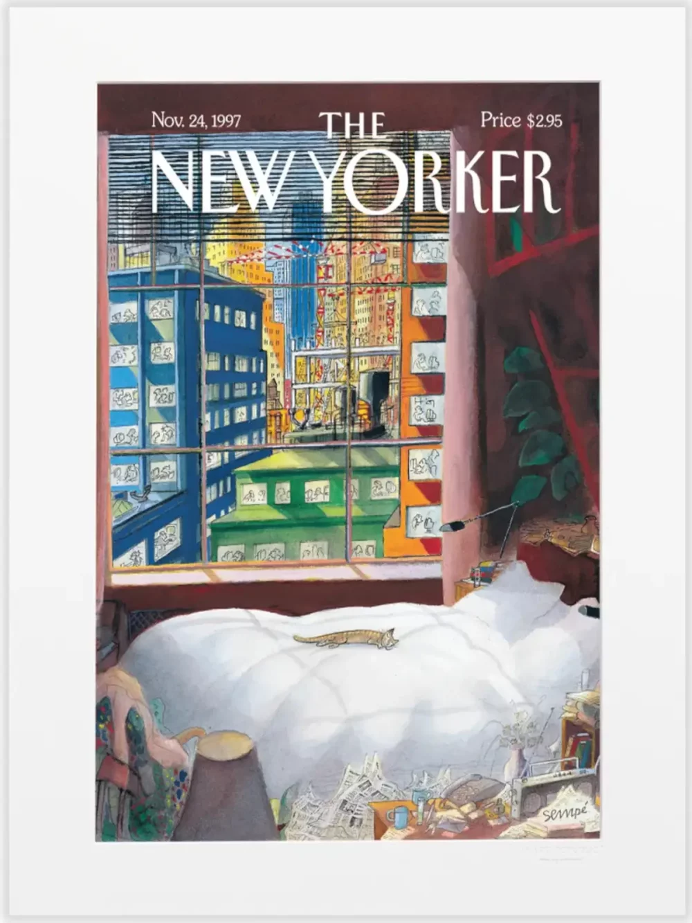 Couverture du New Yorker le 24 novembre 1997, par Sempé. Cette illustration trouvera sa plus belle place dans un salon, une entrée ou une chambre.