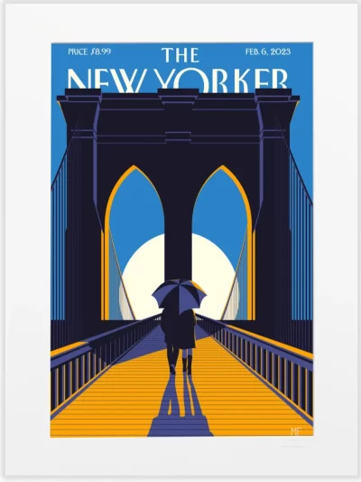 Couverture du New Yorker le 6 février 2023 par Malika Favre. Cette illustration trouvera sa plus belle place dans un salon, une entrée ou une chambre