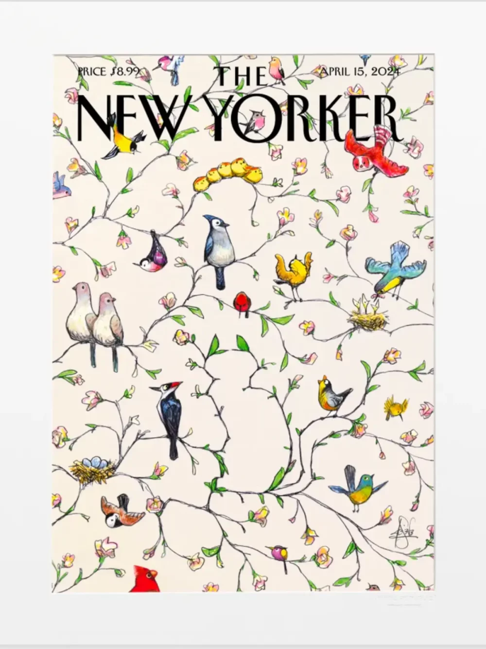 Couverture du New Yorker le 15 avril 2024 par Sève. Cette illustration trouvera sa plus belle place dans un salon, une entrée ou une chambre.