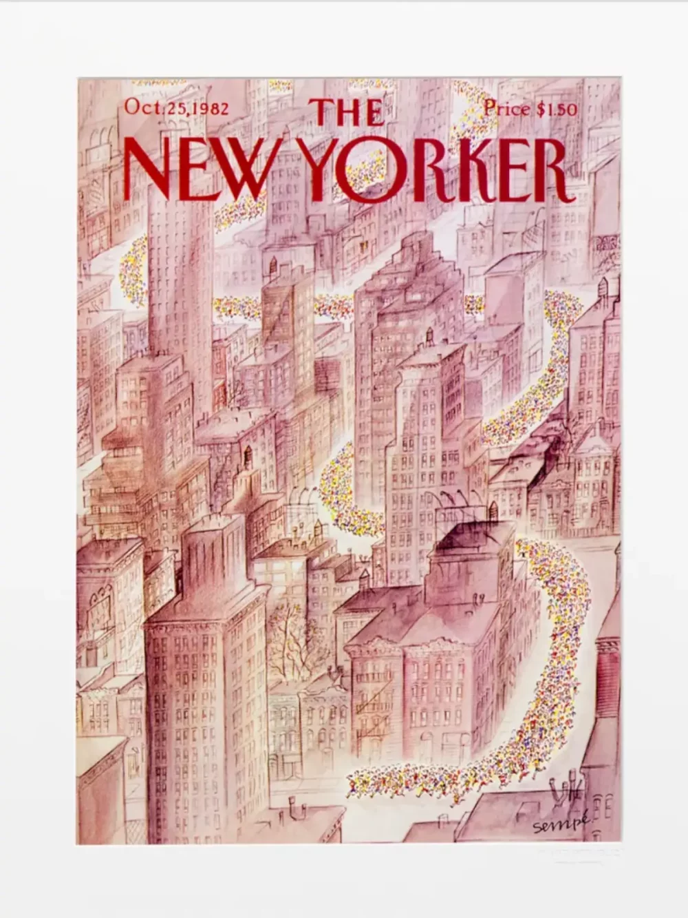 Couverture du New Yorker le 25 octobre 1982, par Sempé. Cette illustration trouvera sa plus belle place dans un salon, une entrée ou une chambre.