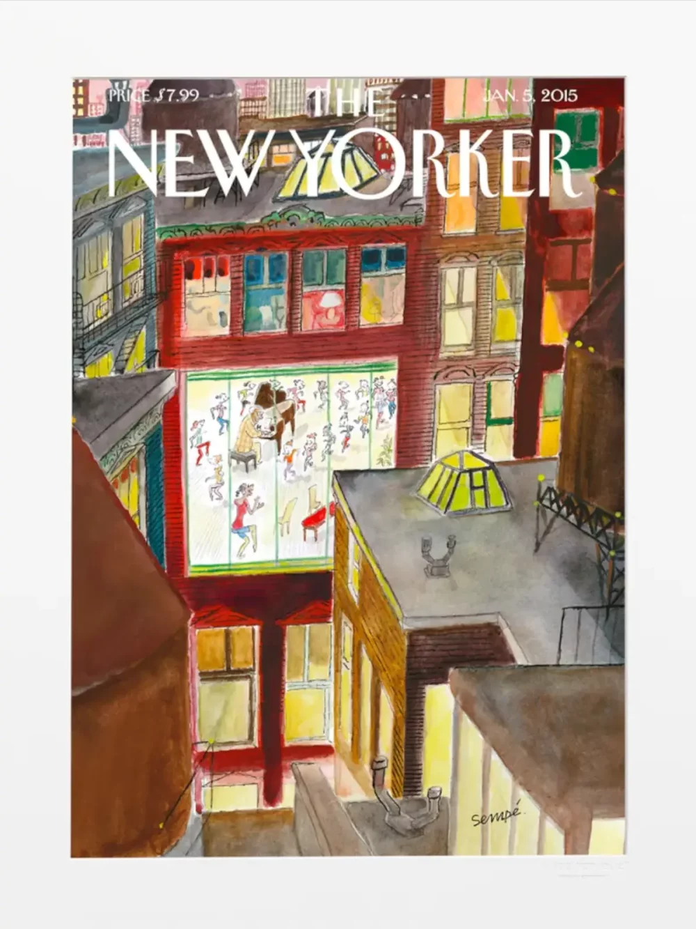 Couverture du New Yorker le 5 janvier 2015 par Sempé. Cette illustration trouvera sa plus belle place dans un salon, une entrée ou une chambre.