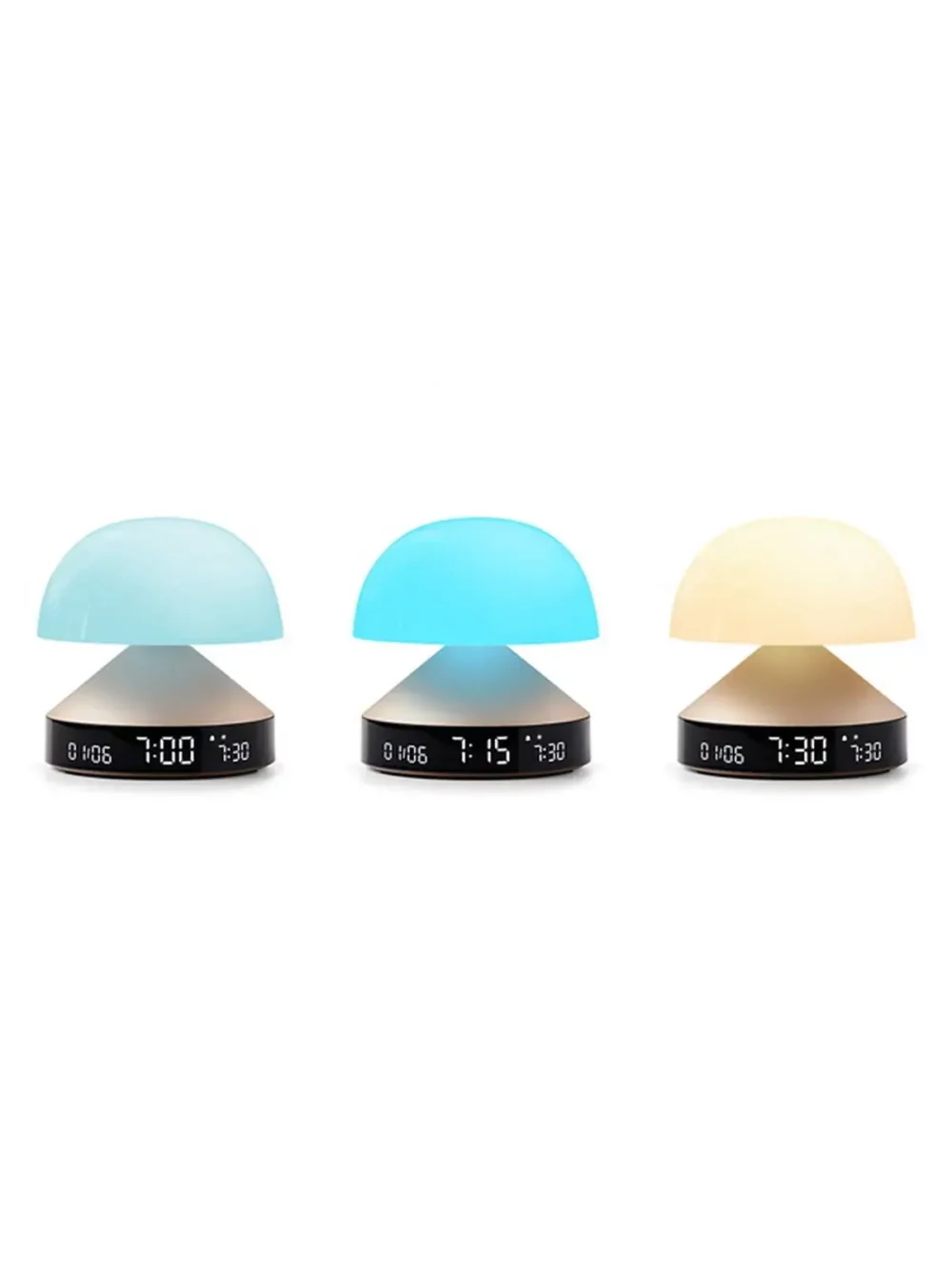 Lexon "Mina Sunrise" Lampe réveil simulateur d’aube. Mina Sunrise est une lampe avec simulateur d’aube et crépuscule, réveil intégré et éclairage multicolore.