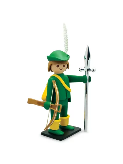 Figurine de collection Playmobil, l'arquebusier est une figurine de décoration vintage inspirés des premiers modèles Playmobil, en version résine de 29 cm de hauteur