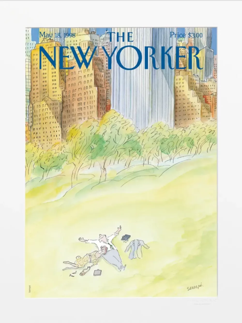 Couverture du New Yorker le 18 mai 1998 par Sempé. Cette illustration trouvera sa plus belle place dans un salon, une entrée ou une chambre.