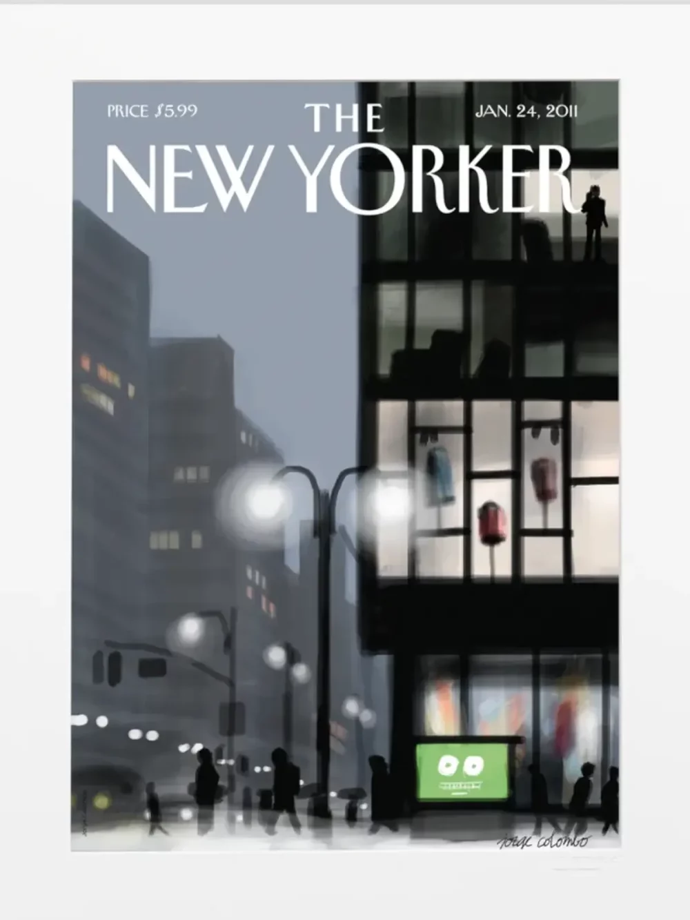 Couverture du New Yorker le 24 janvier 2011 par Jorge Colombo. Cette illustration trouvera sa plus belle place dans un salon, une entrée ou une chambre.